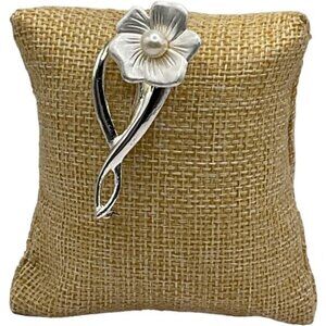 Vintage Silver Tone Flower Brooch With Faux Pearl Center Elegant 1960s Jewelry